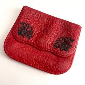 Longchamp X Paris Musees Vintage Floral Red Leather Coin Purse Cardholder